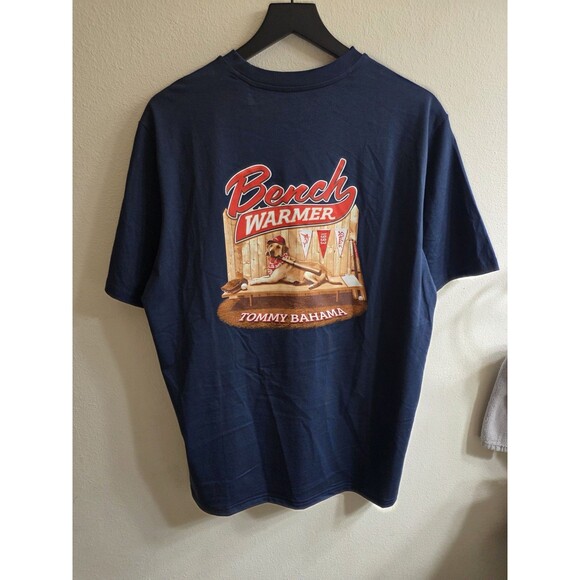 Tommy Bahama Men's Navy Heather Bench Warmer Graphic Crew-Neck Pocket T-Shirt - Picture 6 of 7